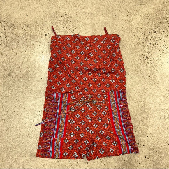EARTHBOUND Pants - Earthbound Trading Co Orange Blue Boho Strapless Tube Top Romper Pockets Large